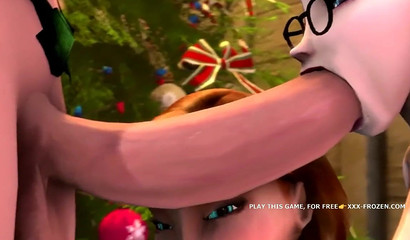 Horny 3D Rapunzel fills Elsa's greedy mouth with cum