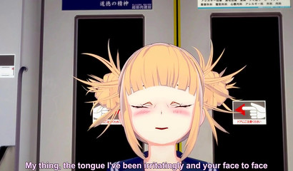 Sweet blonde anime school riding cock on the train