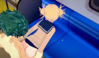 Sweet blonde anime school riding cock on the train