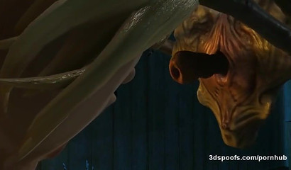 Alien spider leaves his sperm in horny 3D chick