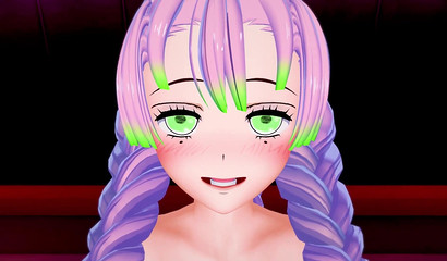 Demon Slayer Hentai with Mitsuri Kanroji's braids covering her nipples