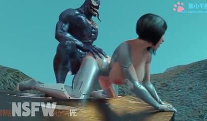 Busty babe enjoys public sex with 3d Venom