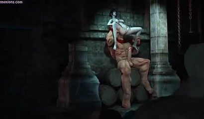 Female elf riding a monster's dick