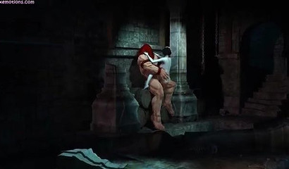 Female elf riding a monster's dick