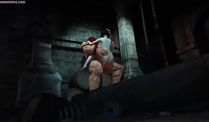 Female elf riding a monster's dick