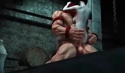 Female elf riding a monster's dick