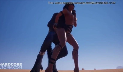 Scary werewolf fucks hottie in the desert