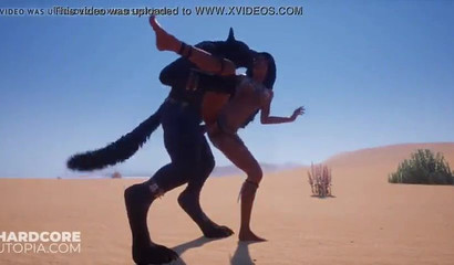 Scary werewolf fucks hottie in the desert