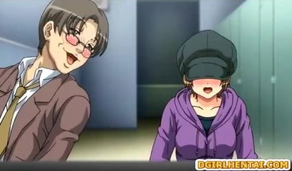 Anime hottie toys her pussy while being fucked at the restaurant