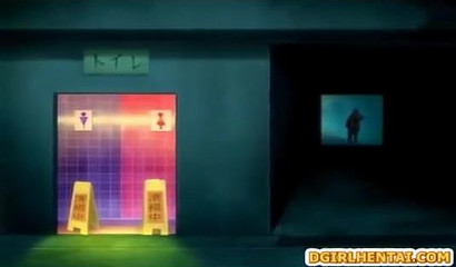 Anime hottie toys her pussy while being fucked at the restaurant