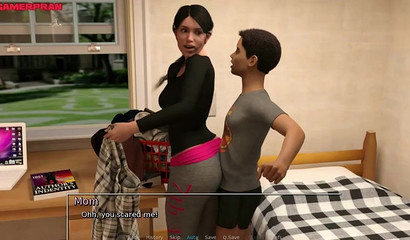 Curvy anime mom in sexy leggings teasing her horny son