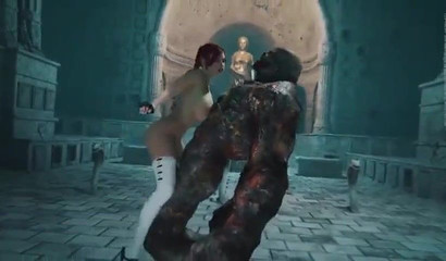 Ginger fucks monster's dick with her big tits