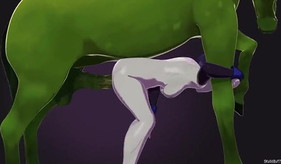 Anime sluts milking horse's huge dick