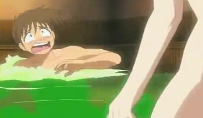 Shy boy takes a bath with his busty Hentai mom