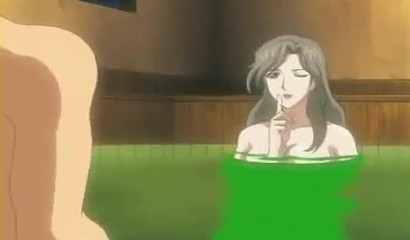 Shy boy takes a bath with his busty Hentai mom