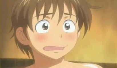 Shy boy takes a bath with his busty Hentai mom