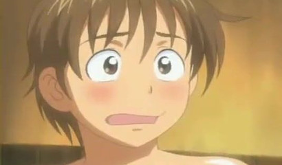 Shy boy takes a bath with his busty Hentai mom