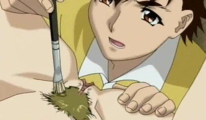 Hentai blonde watches an artist toying her pussy