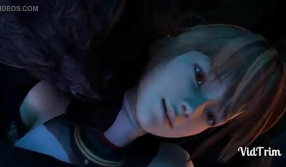 Little babe fucks monsters in a 3d threesome