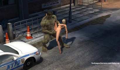 Huge Hulk fucks a naked doll on the street