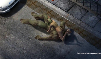 Huge Hulk fucks a naked doll on the street