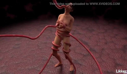 Hot anime brunette gets wrapped and fucked by tentacles