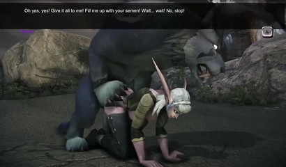 Petite elf babe gets captured and fucked by a wild wolf