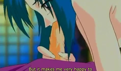 Hentai slut worships and rides a stiff penis