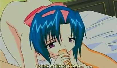 Hentai slut worships and rides a stiff penis