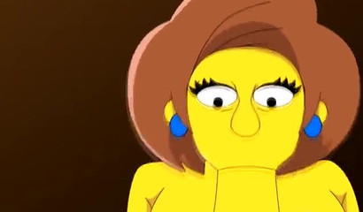 辛普森一家》中的埃德娜给一个胖子吹箫，并从后面拿着它。