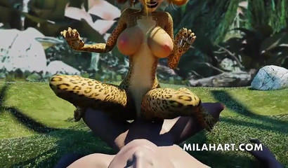 Sexy cheetah takes a cock up her asshole outside