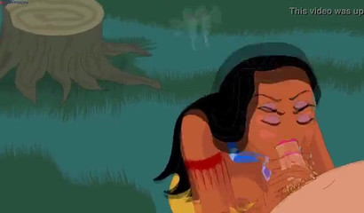 A white man fucks a tanned beauty Pocahontas in the forest