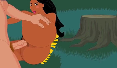 A white man fucks a tanned beauty Pocahontas in the forest