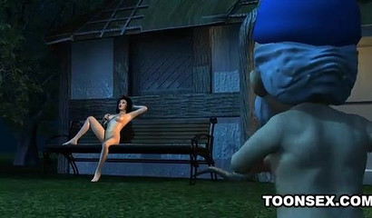 Excited Snow White fucks in the garden with a dwarf