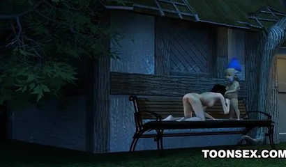 Excited Snow White fucks in the garden with a dwarf