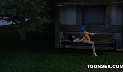 Excited Snow White fucks in the garden with a dwarf