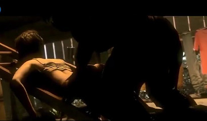 Weird zombie-like creature gapes a stunning brunette