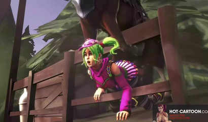 Gorgeous 3D doll with green hairs is sucking on the beach