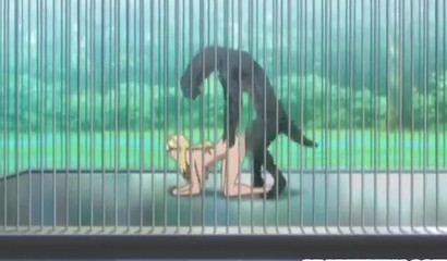 Big tits blonde gets impregnated by horny monster in the cage