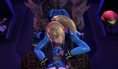 Samus from Metroid fucked by a bunch of aliens