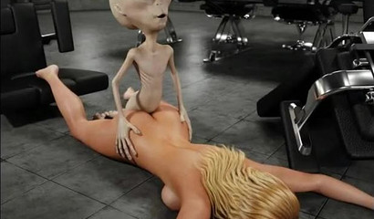 Tiny alien dude fucking an extremely thick blonde MILF