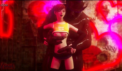 Pregnant-looking babe fucking a weird creature