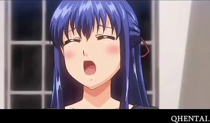 Big breasted anime girl in wet swimsuit gets fucked in the bathroom