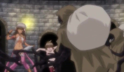 Dark-haired babe enjoying sex with vampiric demons