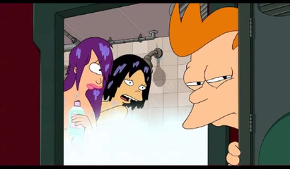Futurama porn cartoon - Fry bangs Leela and Amy in bathroom