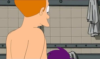 Futurama porn cartoon - Fry bangs Leela and Amy in bathroom