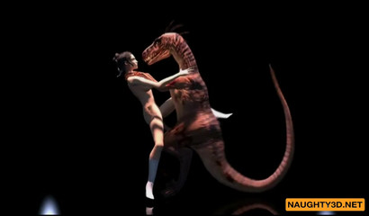 Dirty fucking dinosaur creature fucks a brunette