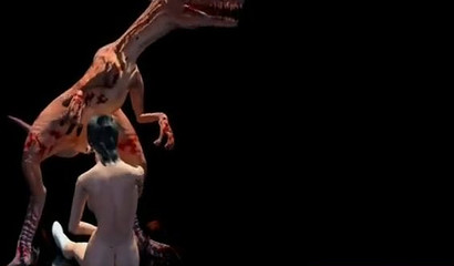 Dirty fucking dinosaur creature fucks a brunette