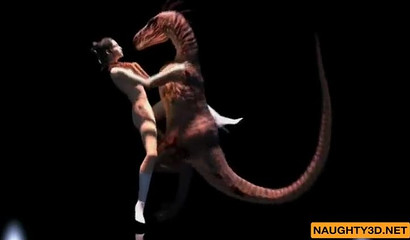Dirty fucking dinosaur creature fucks a brunette