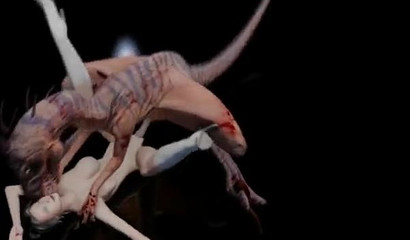 Dirty fucking dinosaur creature fucks a brunette